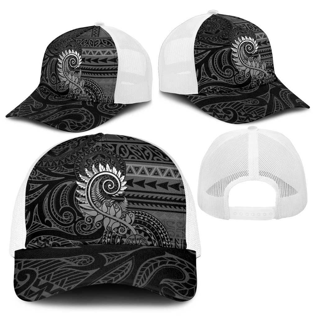 New Zealand Maori Koru Fern Baseball Net Cap Spiral Polynesian Style Gray - Polynesian Pride