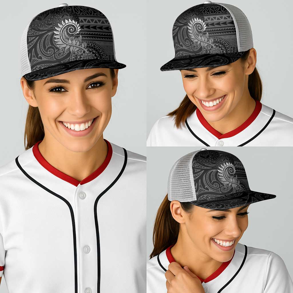 New Zealand Maori Koru Fern Baseball Net Cap Spiral Polynesian Style Gray - Polynesian Pride