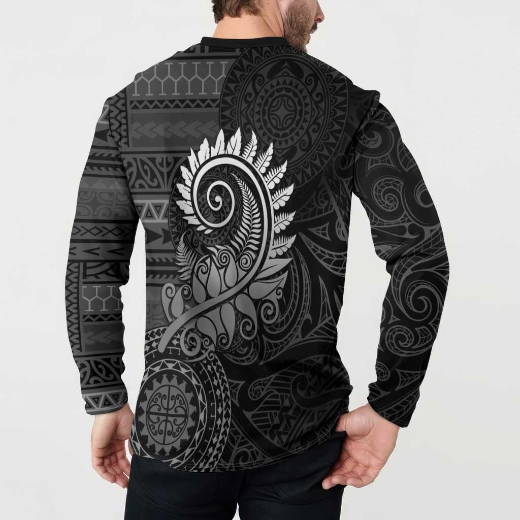 New Zealand Maori Koru Fern Button Sweatshirt Spiral Polynesian Style Gray