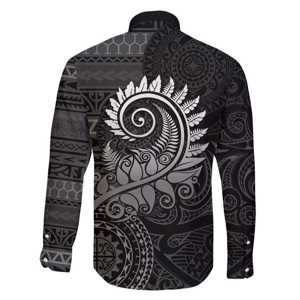 New Zealand Maori Koru Fern Family Matching Long Sleeve Bodycon Dress and Hawaiian Shirt Spiral Polynesian Style Gray LT05 - Polynesian Pride