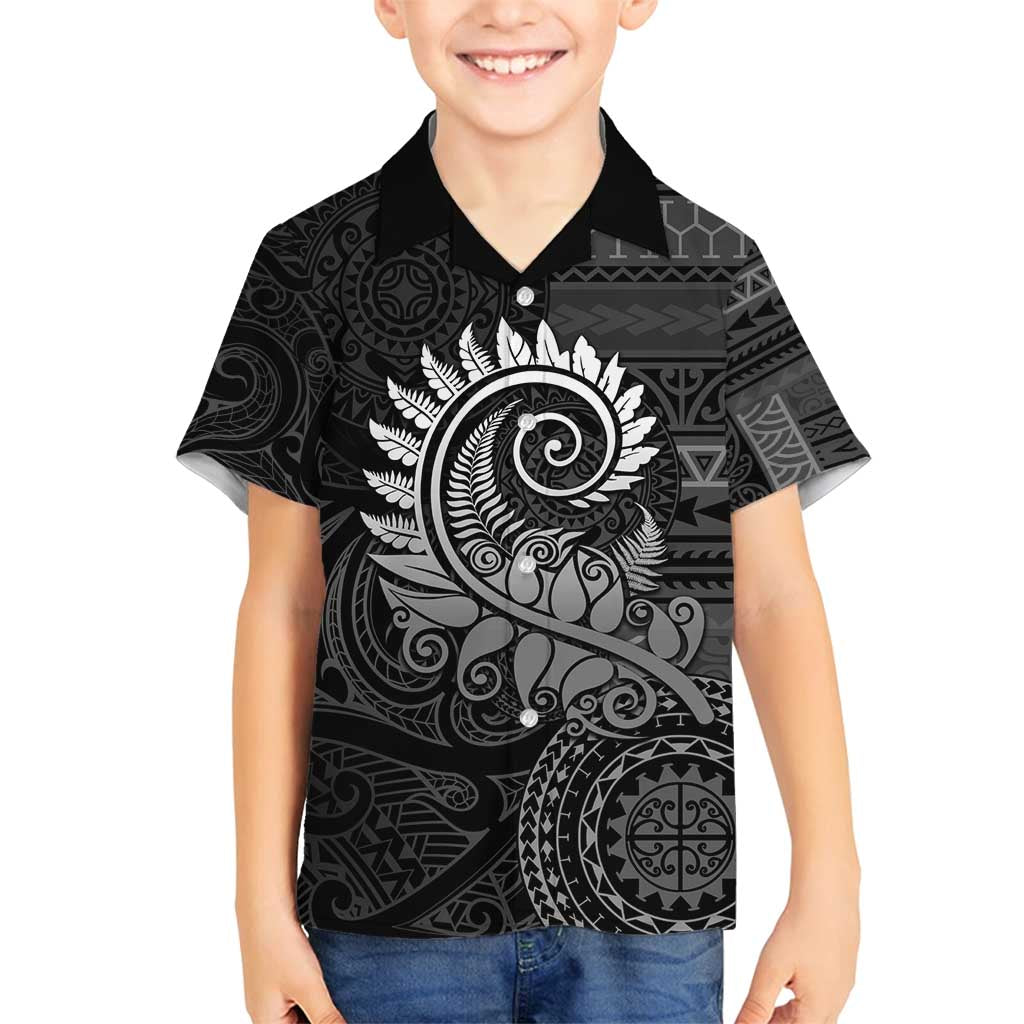 New Zealand Maori Koru Fern Family Matching Long Sleeve Bodycon Dress and Hawaiian Shirt Spiral Polynesian Style Gray LT05 Son's Shirt Gray - Polynesian Pride