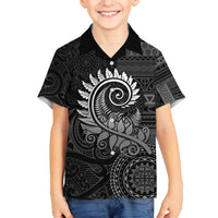 New Zealand Maori Koru Fern Family Matching Off Shoulder Short Dress and Hawaiian Shirt Spiral Polynesian Style Gray