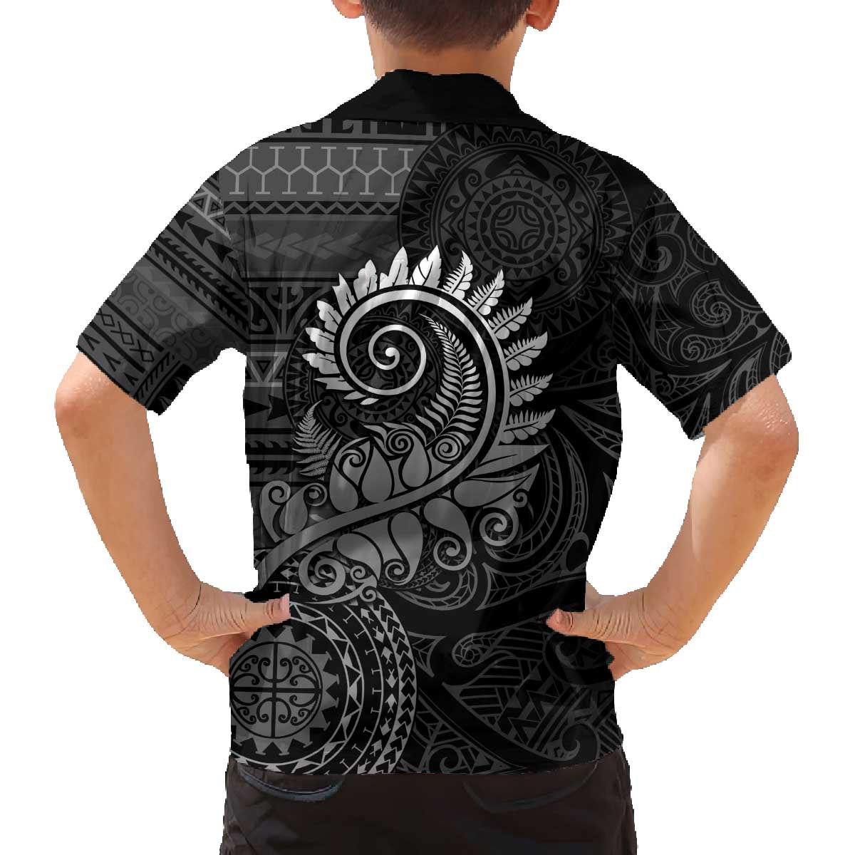 New Zealand Maori Koru Fern Family Matching Puletasi and Hawaiian Shirt Spiral Polynesian Style Gray LT05 - Polynesian Pride