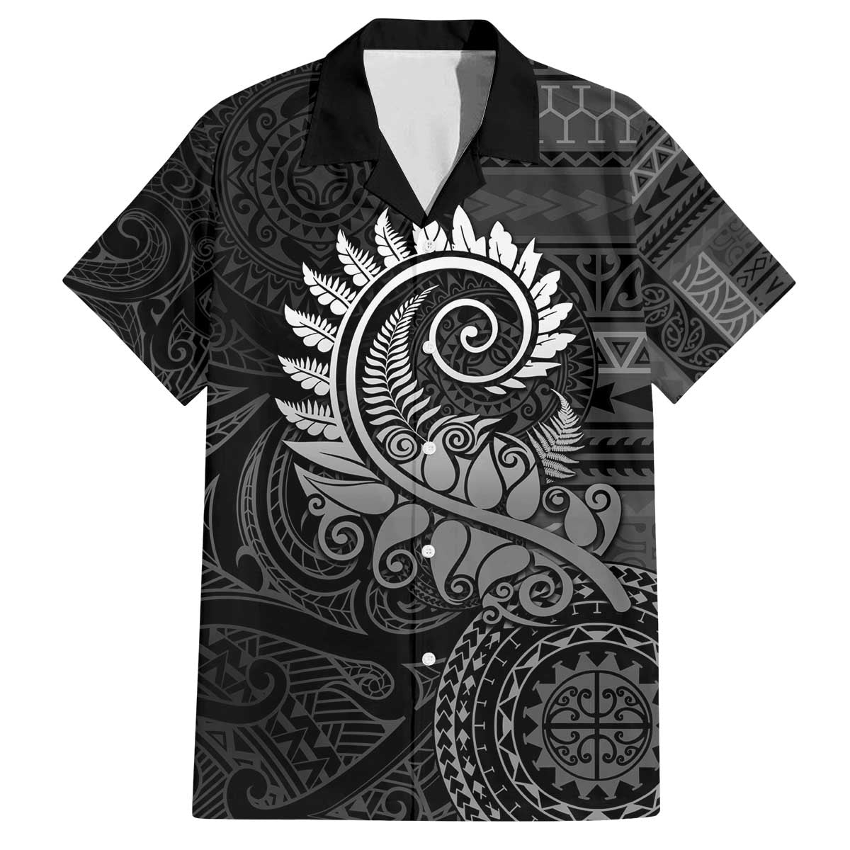 New Zealand Maori Koru Fern Family Matching Puletasi and Hawaiian Shirt Spiral Polynesian Style Gray LT05 Dad's Shirt - Short Sleeve Gray - Polynesian Pride