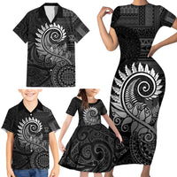 New Zealand Maori Koru Fern Family Matching Short Sleeve Bodycon Dress and Hawaiian Shirt Spiral Polynesian Style Gray LT05 - Polynesian Pride