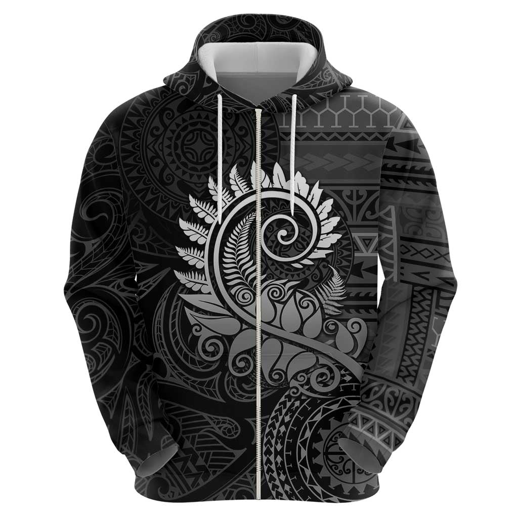 New Zealand Maori Koru Fern Hoodie Spiral Polynesian Style Gray