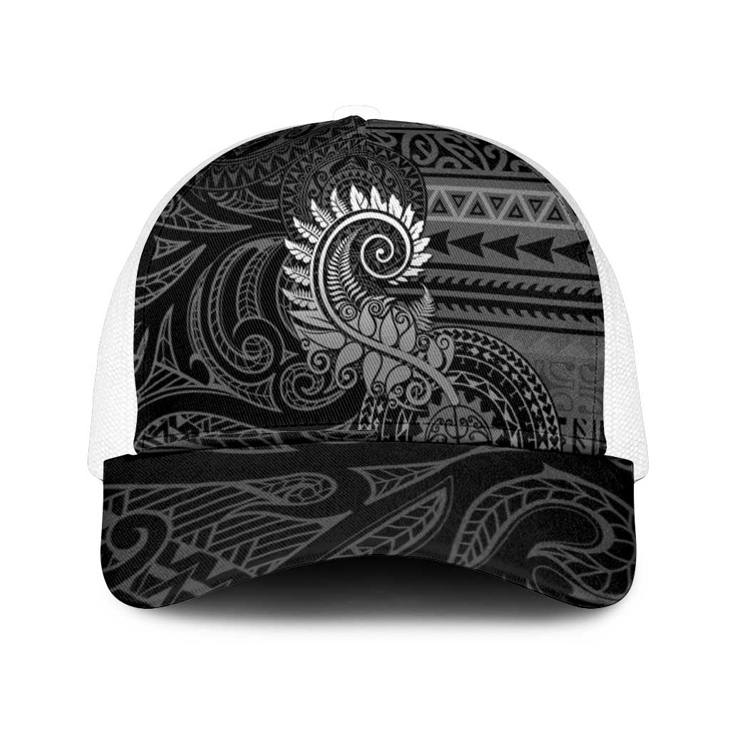 New Zealand Maori Koru Fern Mesh Trucker Cap Spiral Polynesian Style Gray - Polynesian Pride