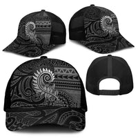 New Zealand Maori Koru Fern Mesh Trucker Cap Spiral Polynesian Style Gray - Polynesian Pride