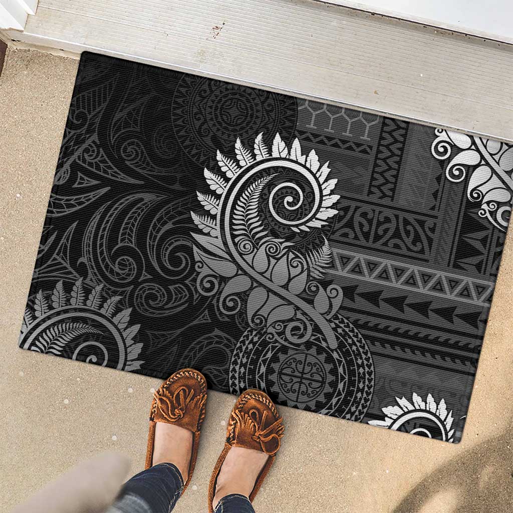 New Zealand Maori Koru Fern Rubber Doormat Spiral Polynesian Style Gray