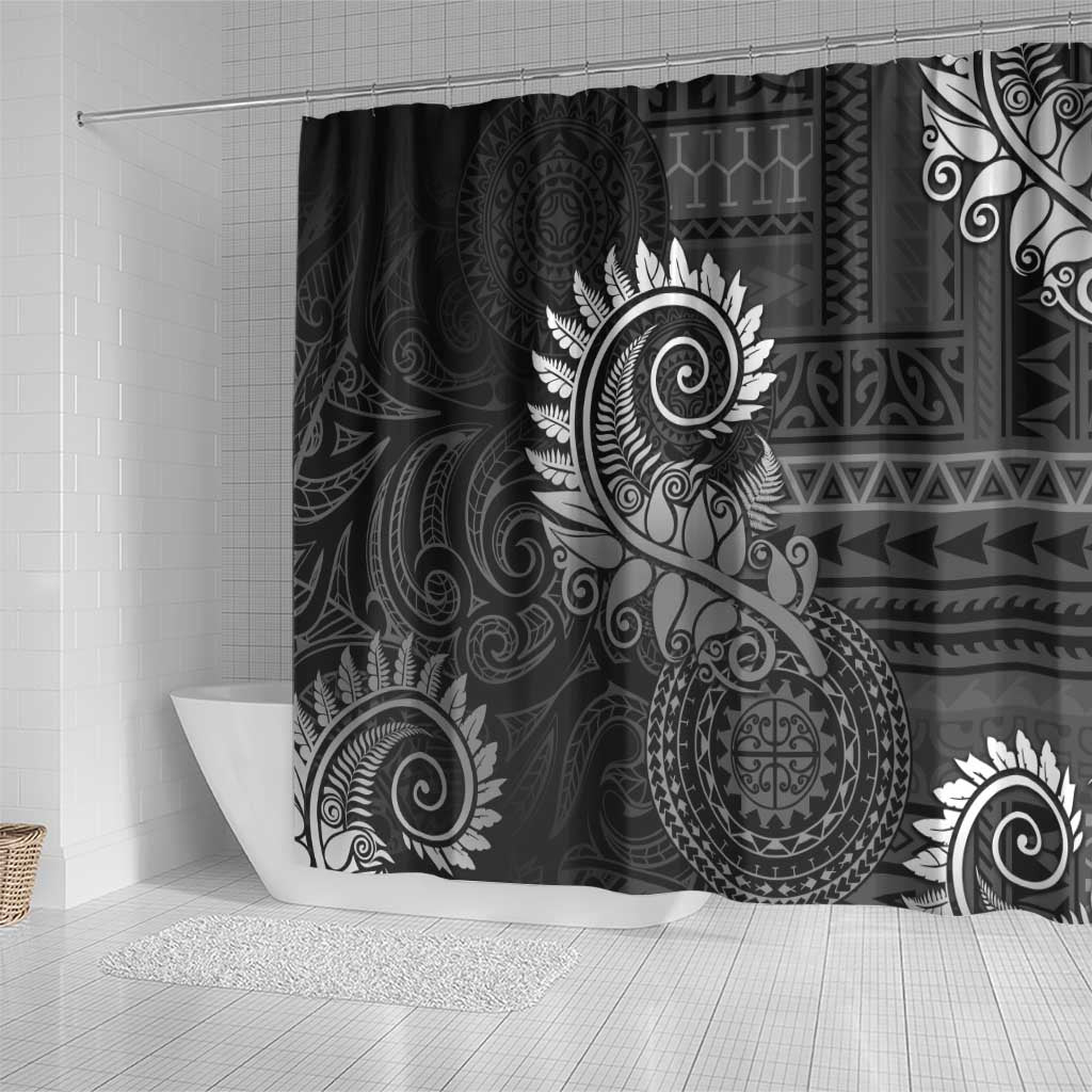 New Zealand Maori Koru Fern Shower Curtain Spiral Polynesian Style Gray