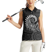 New Zealand Maori Koru Fern Women Sleeveless Polo Shirt Spiral Polynesian Style Gray