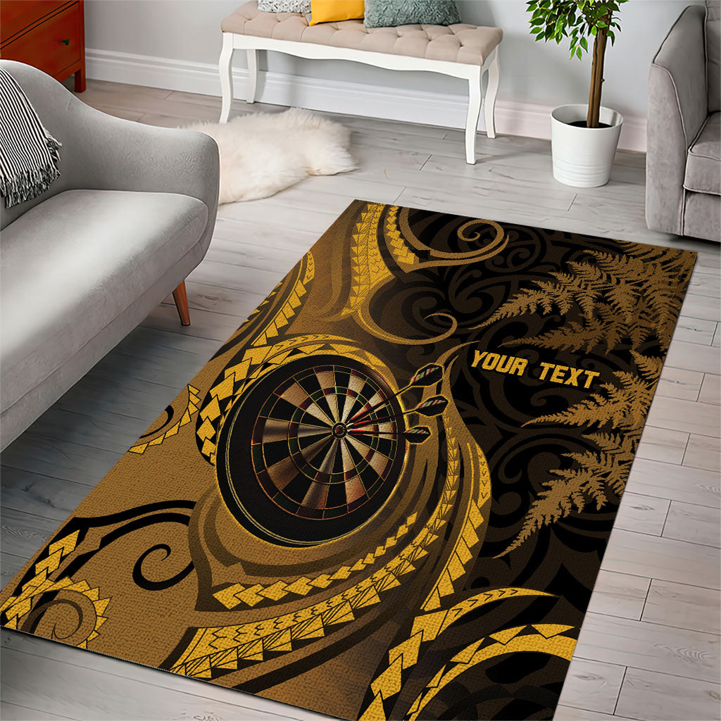 Personalised New Zealand Gold Darts Area Rug Maori Fern Curve Style