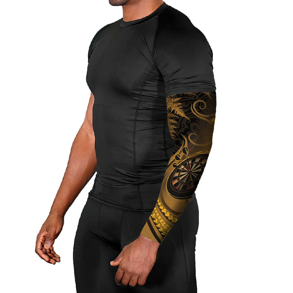 Personalised New Zealand Gold Darts Arm Sleeves Maori Fern Curve Style