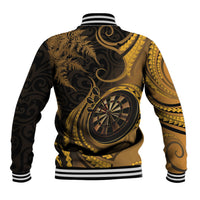 Personalised New Zealand Gold Darts Baseball Jacket Maori Fern Curve Style