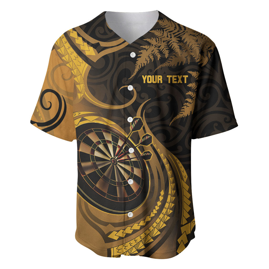 Personalised New Zealand Gold Darts Baseball Jersey Maori Fern Curve Style
