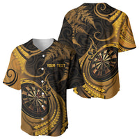 Personalised New Zealand Gold Darts Baseball Jersey Maori Fern Curve Style