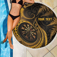 Personalised New Zealand Gold Darts Beach Blanket Maori Fern Curve Style