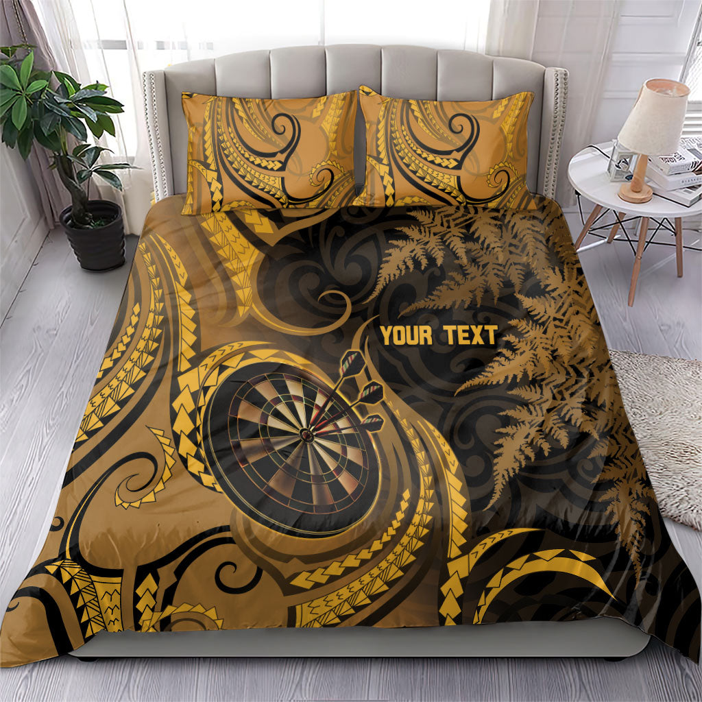 Personalised New Zealand Gold Darts Bedding Set Maori Fern Curve Style