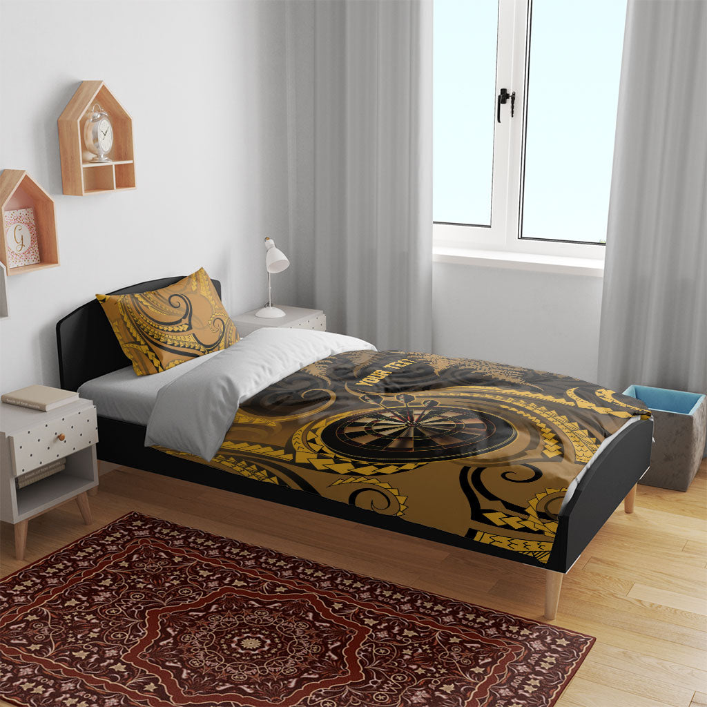 Personalised New Zealand Gold Darts Bedding Set Maori Fern Curve Style