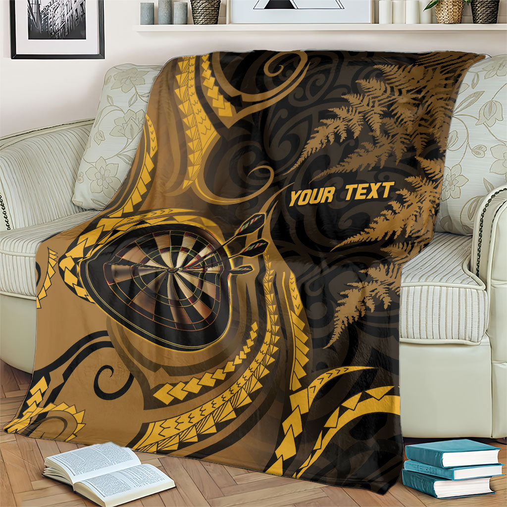 Personalised New Zealand Gold Darts Blanket Maori Fern Curve Style