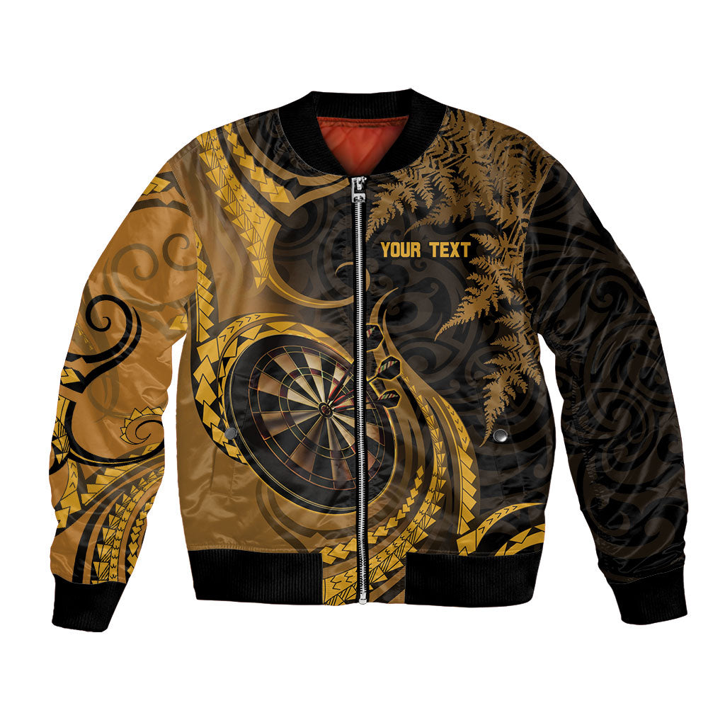 Personalised New Zealand Gold Darts Bomber Jacket Maori Fern Curve Style