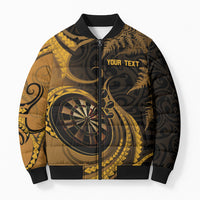 Personalised New Zealand Gold Darts Bomber Puffer Jacket Maori Fern Curve Style