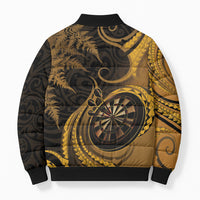Personalised New Zealand Gold Darts Bomber Puffer Jacket Maori Fern Curve Style