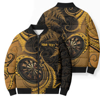 Personalised New Zealand Gold Darts Bomber Puffer Jacket Maori Fern Curve Style