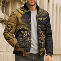 Personalised New Zealand Gold Darts Bomber Puffer Jacket Maori Fern Curve Style