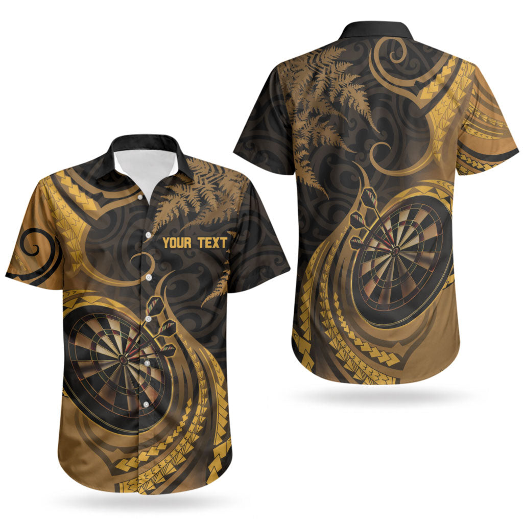 Personalised New Zealand Gold Darts Couples Matching Off Shoulder Maxi Dress and Hawaiian Shirt Maori Fern Curve Style