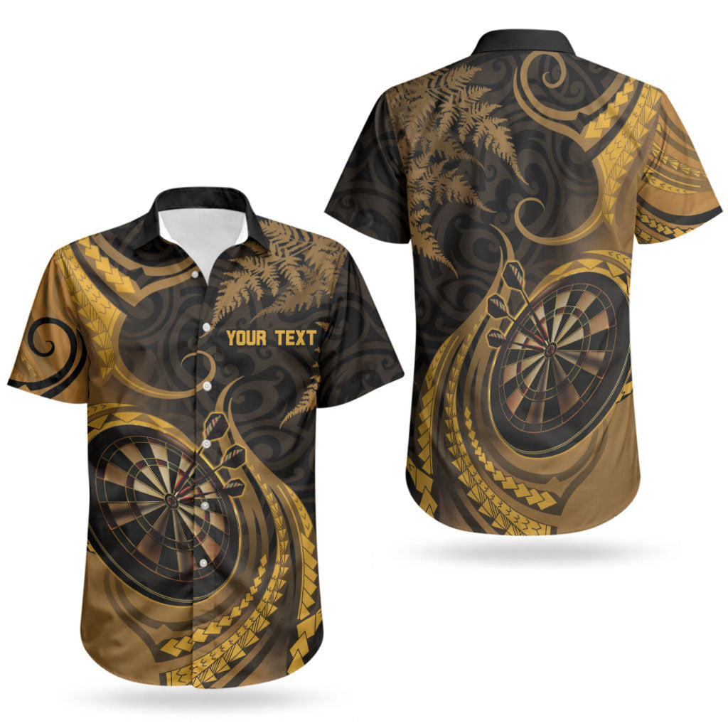 Personalised New Zealand Gold Darts Couples Matching Off The Shoulder Long Sleeve Dress and Hawaiian Shirt Maori Fern Curve Style