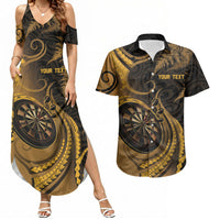 Personalised New Zealand Gold Darts Couples Matching Summer Maxi Dress and Hawaiian Shirt Maori Fern Curve Style