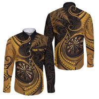 Personalised New Zealand Gold Darts Family Matching Long Sleeve Bodycon Dress and Hawaiian Shirt Maori Fern Curve Style