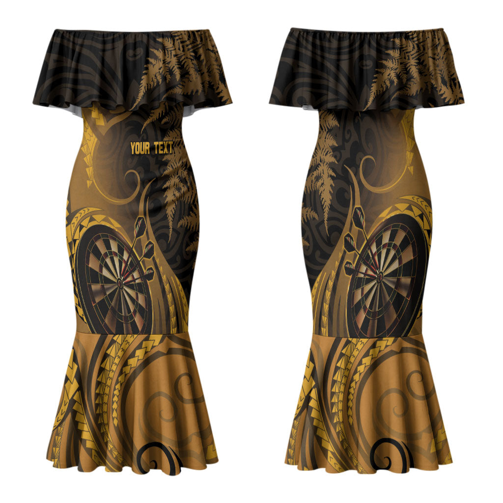 Personalised New Zealand Gold Darts Family Matching Mermaid Dress and Hawaiian Shirt Maori Fern Curve Style
