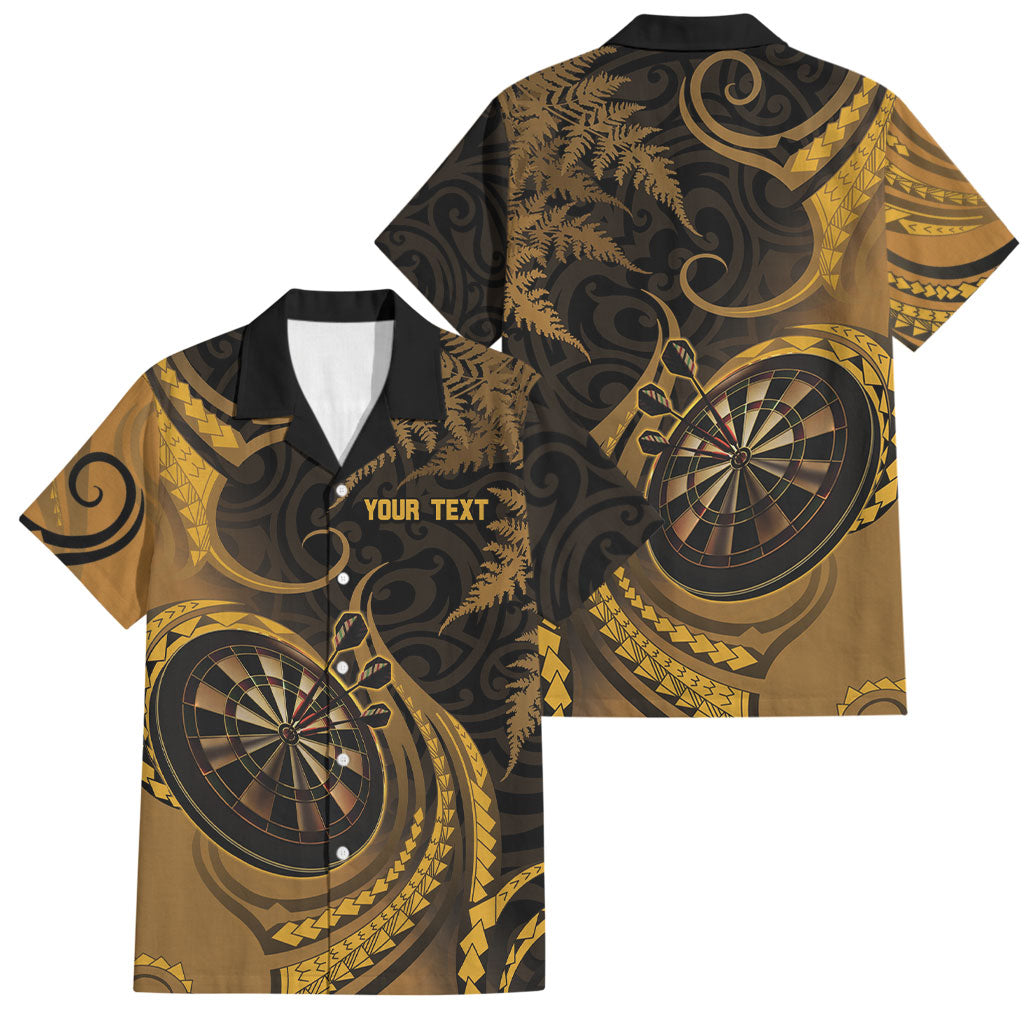 Personalised New Zealand Gold Darts Family Matching Off The Shoulder Long Sleeve Dress and Hawaiian Shirt Maori Fern Curve Style