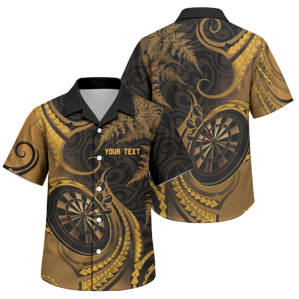 Personalised New Zealand Gold Darts Family Matching Off The Shoulder Long Sleeve Dress and Hawaiian Shirt Maori Fern Curve Style