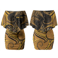 Personalised New Zealand Gold Darts Family Matching Off Shoulder Short Dress and Hawaiian Shirt Maori Fern Curve Style