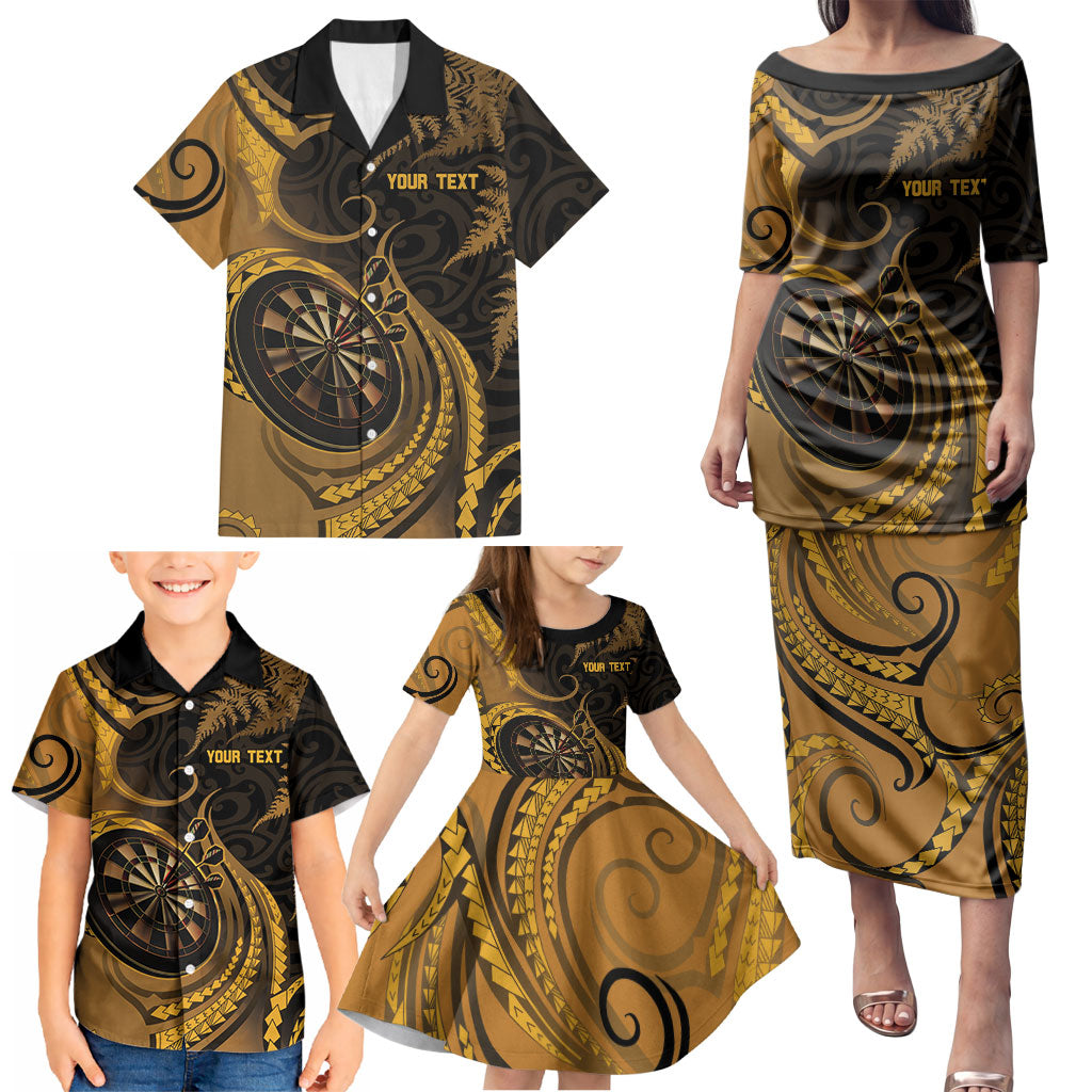 Personalised New Zealand Gold Darts Family Matching Puletasi and Hawaiian Shirt Maori Fern Curve Style