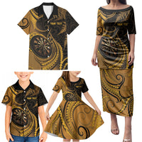 Personalised New Zealand Gold Darts Family Matching Puletasi and Hawaiian Shirt Maori Fern Curve Style