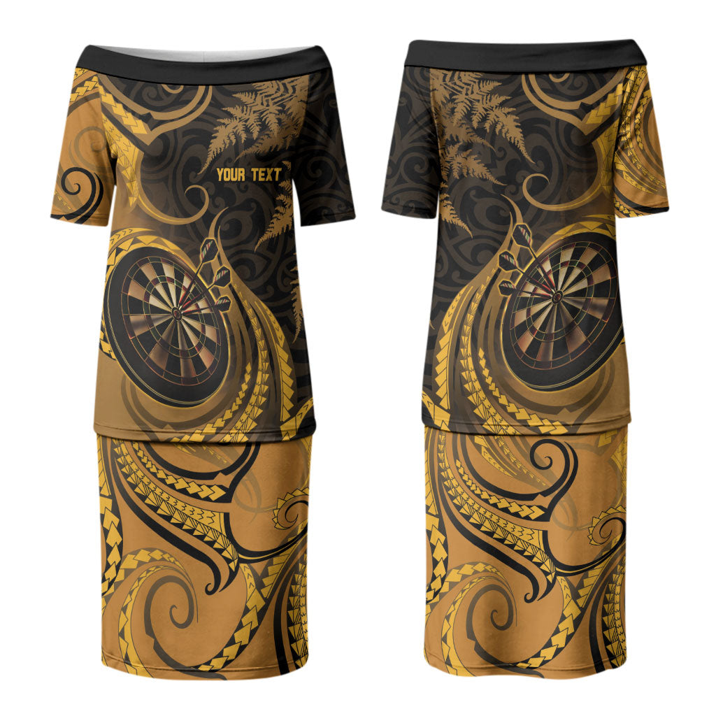 Personalised New Zealand Gold Darts Family Matching Puletasi and Hawaiian Shirt Maori Fern Curve Style