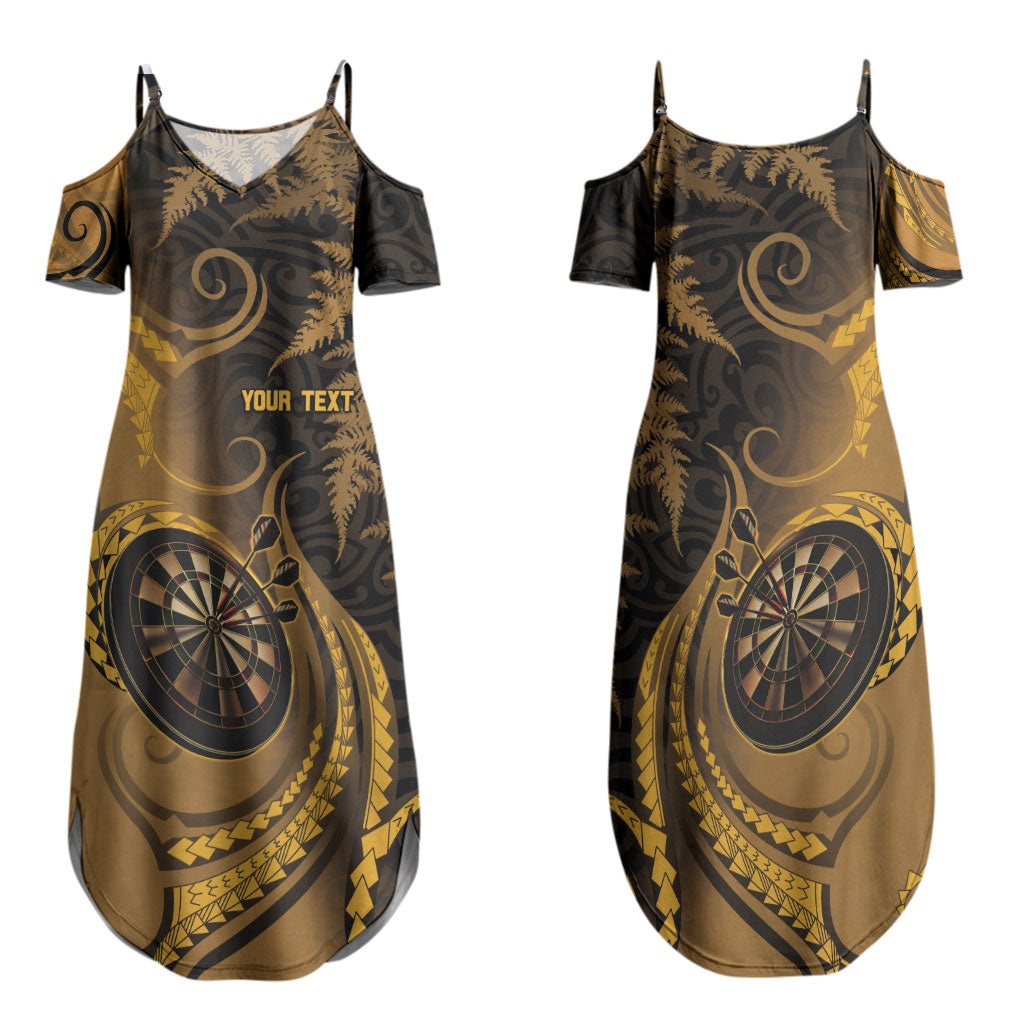 Personalised New Zealand Gold Darts Family Matching Summer Maxi Dress and Hawaiian Shirt Maori Fern Curve Style
