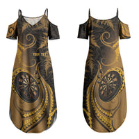 Personalised New Zealand Gold Darts Family Matching Summer Maxi Dress and Hawaiian Shirt Maori Fern Curve Style