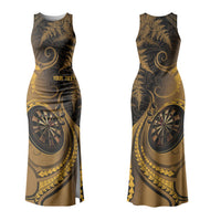 Personalised New Zealand Gold Darts Family Matching Tank Maxi Dress and Hawaiian Shirt Maori Fern Curve Style