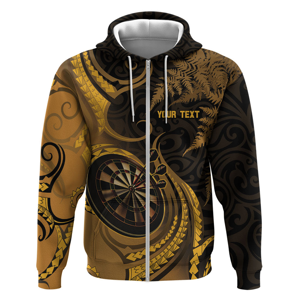 Personalised New Zealand Gold Darts Hoodie Maori Fern Curve Style