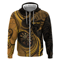 Personalised New Zealand Gold Darts Hoodie Maori Fern Curve Style