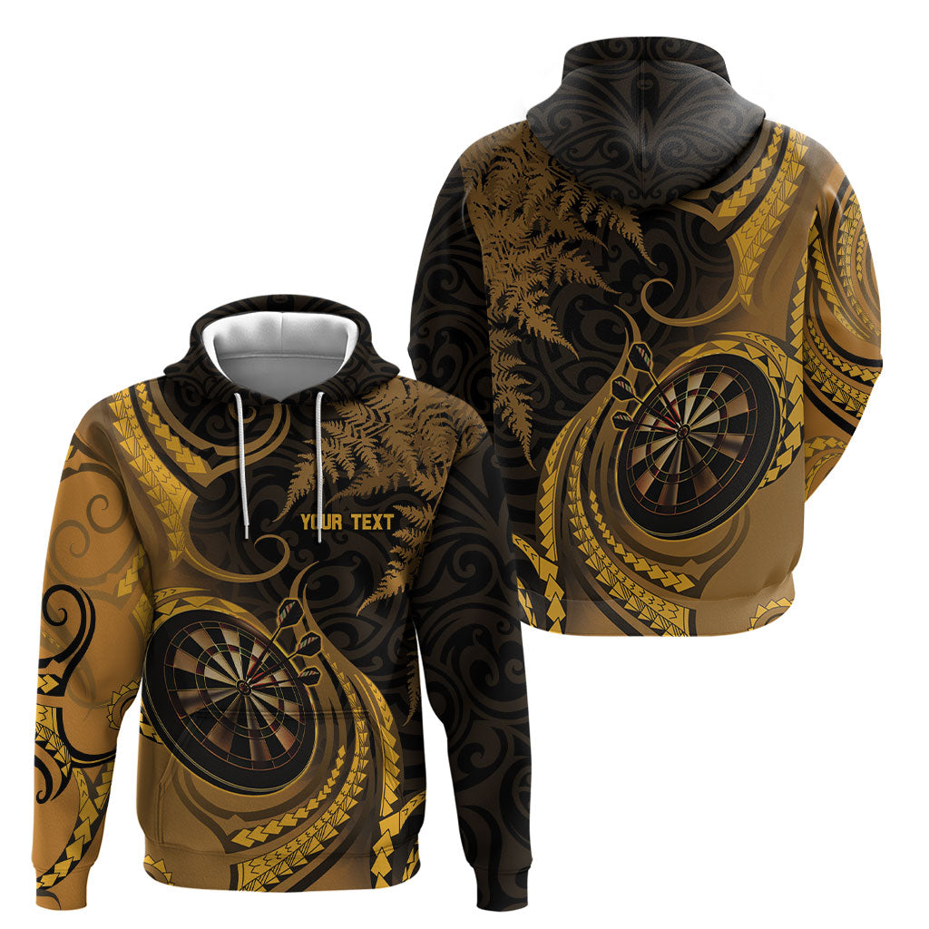 Personalised New Zealand Gold Darts Hoodie Maori Fern Curve Style