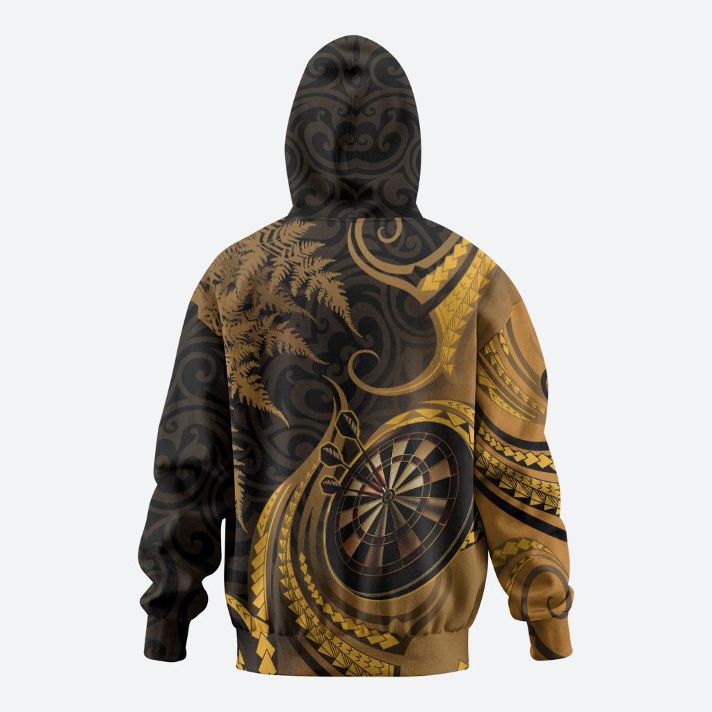 Personalised New Zealand Gold Darts Hoodie Maori Fern Curve Style