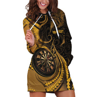 Personalised New Zealand Gold Darts Hoodie Dress Maori Fern Curve Style