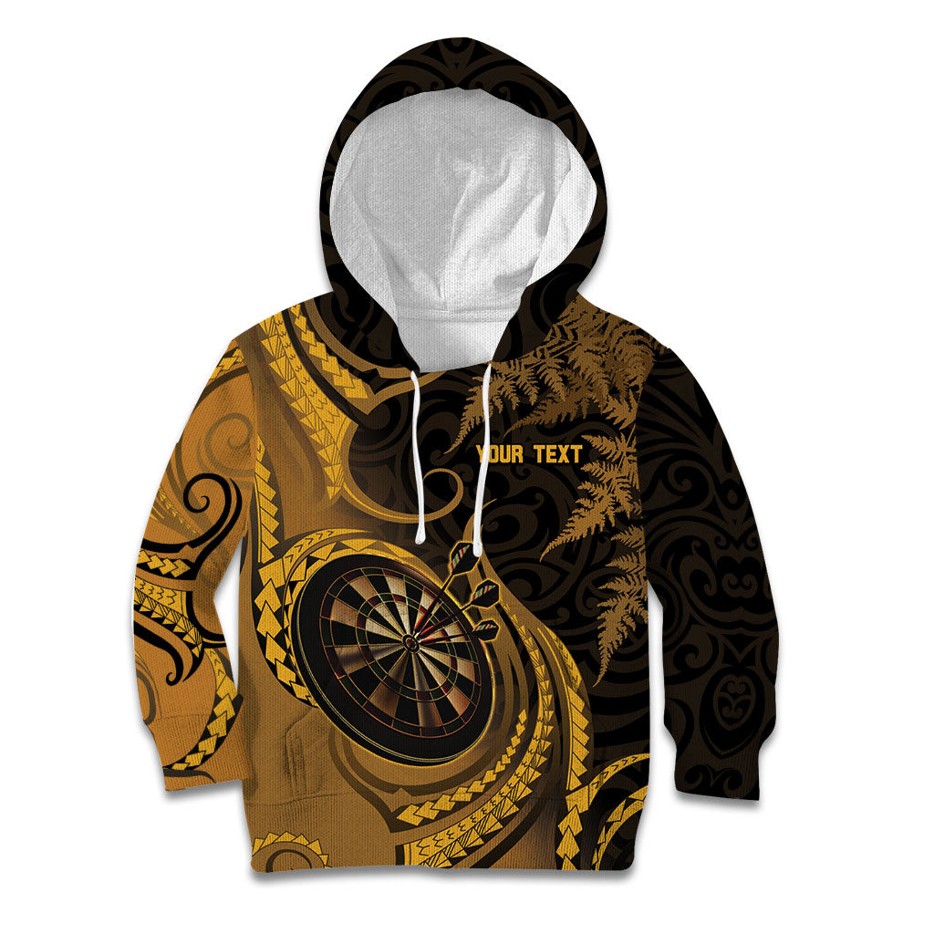 Personalised New Zealand Gold Darts Kid Hoodie Maori Fern Curve Style