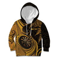 Personalised New Zealand Gold Darts Kid Hoodie Maori Fern Curve Style